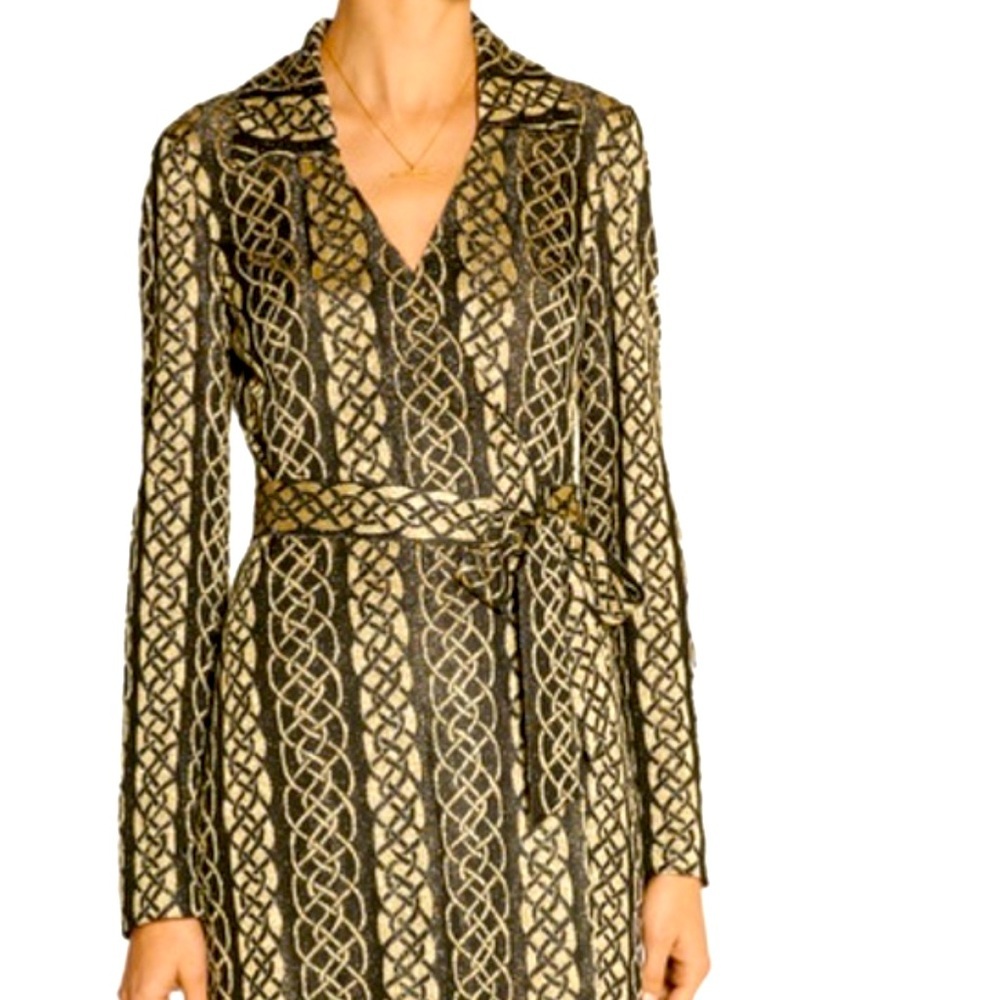 Diane Von Furstenberg Black & Gold Wrap Dress - image 1